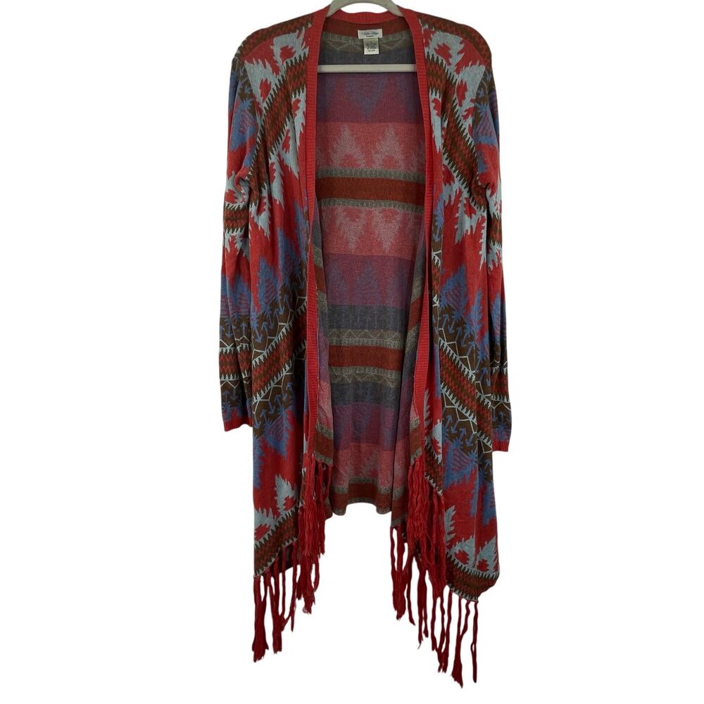 Tasha Polizzi Colorful Southwestern Aztec Native Fringe Cardigan Women's Small